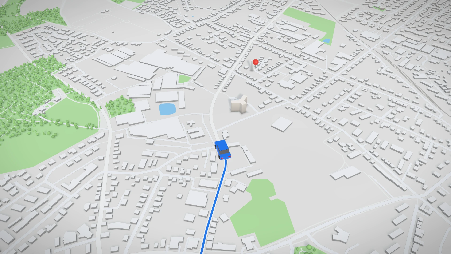 Ein dreidimensionales Auto folgt der Straßenroute in Uetersen.