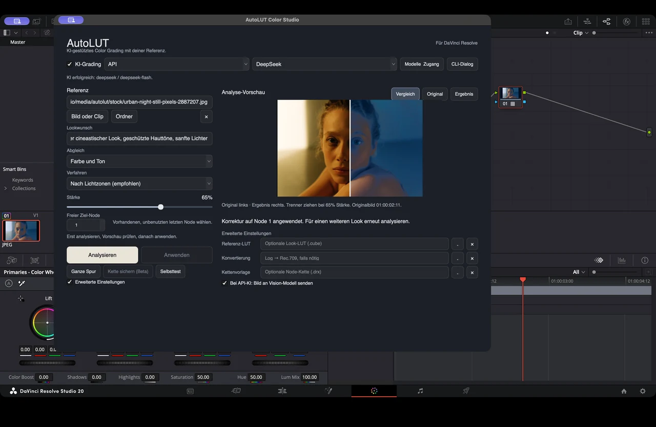 Die bestätigte separate LUT-Anwendung auf Node 1.