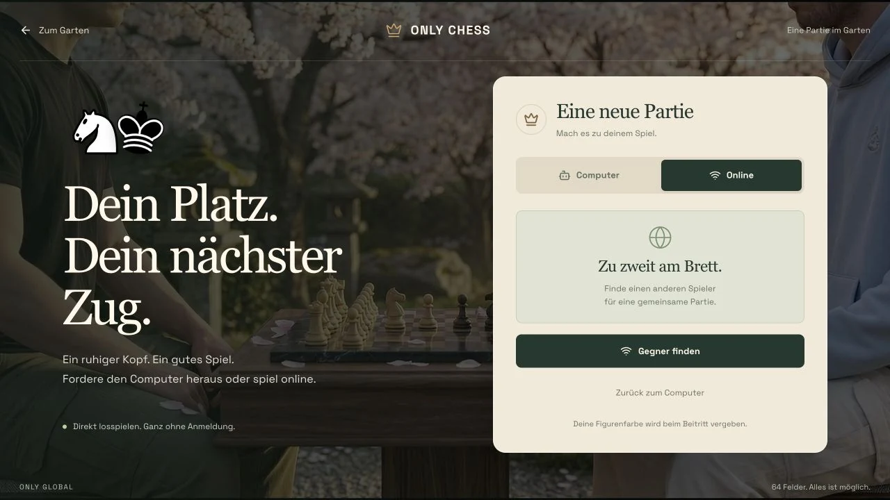 Die vorhandene Online-Konfiguration als separater Spieleinstieg.