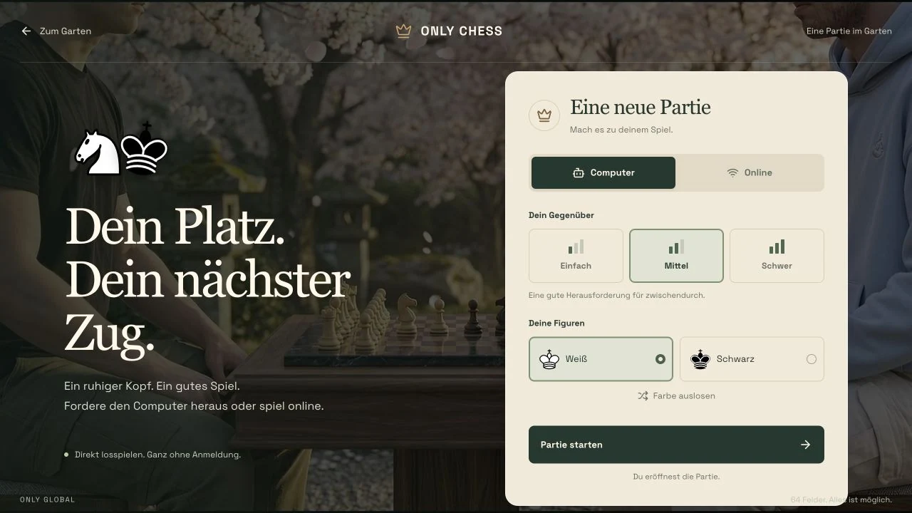 Der tatsächliche Einstieg zur Partieauswahl.