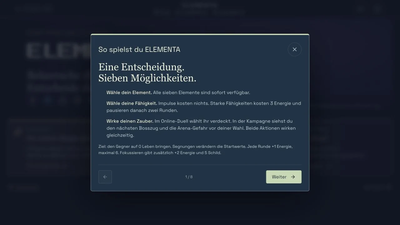 Die Spielregeln sind als eigener lesbarer Bereich vorhanden.