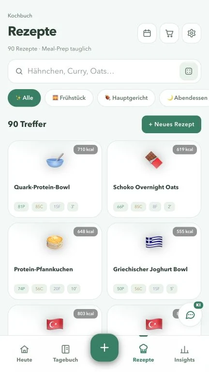 Der Rezeptkatalog mit Suche und Kategorien.