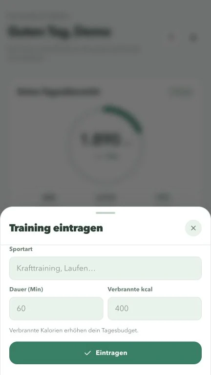 Training als zusätzlicher Eintrag im gemeinsamen Alltagstracking.