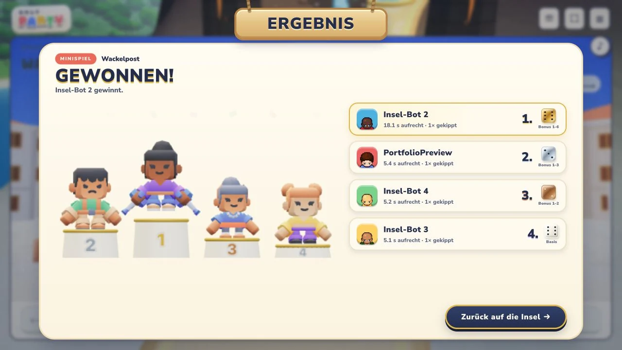 Die tatsächliche Bonuswürfelanzeige nach dem Minispiel.