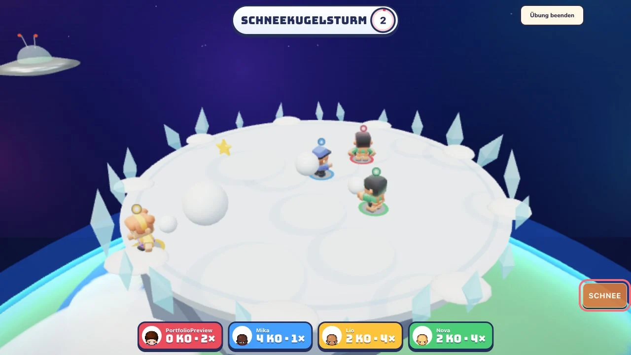 Eine separate echte Schneekugelsturm-Proberunde mit Bots.