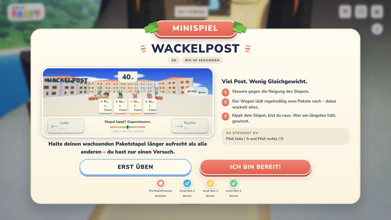 Die Wackelpost-Anleitung vor dem Spiel.