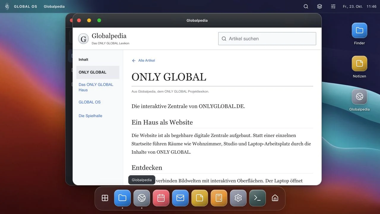 Globalpedia als eigenes Projektlexikon im Desktop.